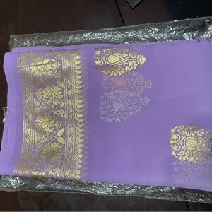 Purple and Gold Patterned Fabric soft Georgetta saree